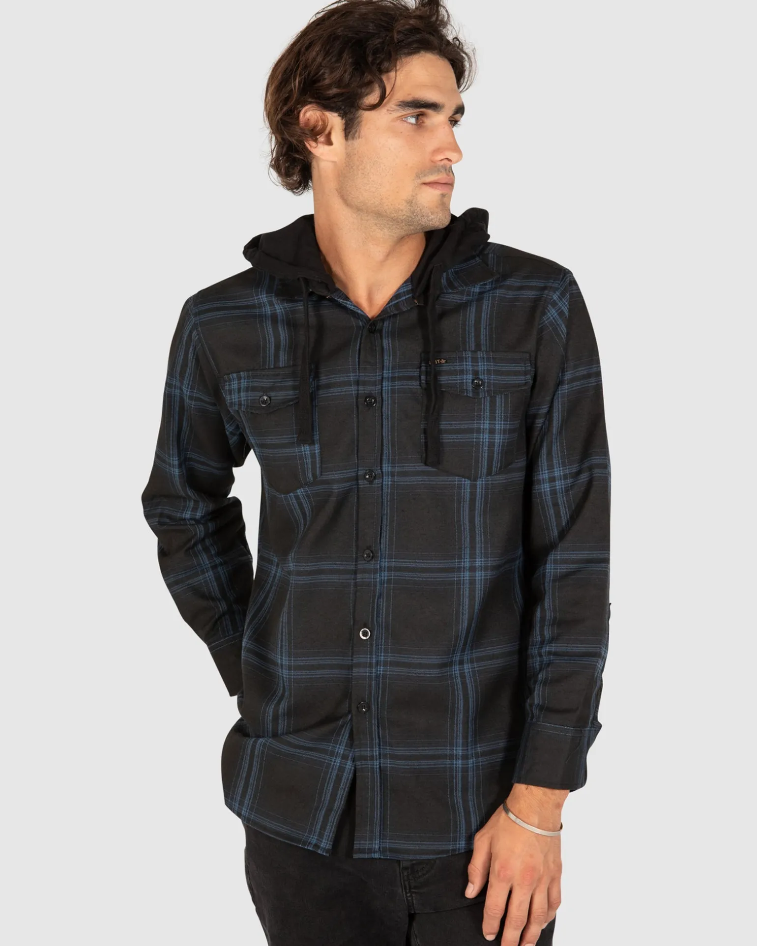 UNIT Chester Mens Hooded Flannel Shirt-Unit Clothing Clearance